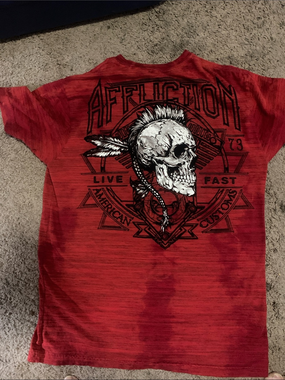 Affliction Red Short Sleeve Graphic Skull Tee